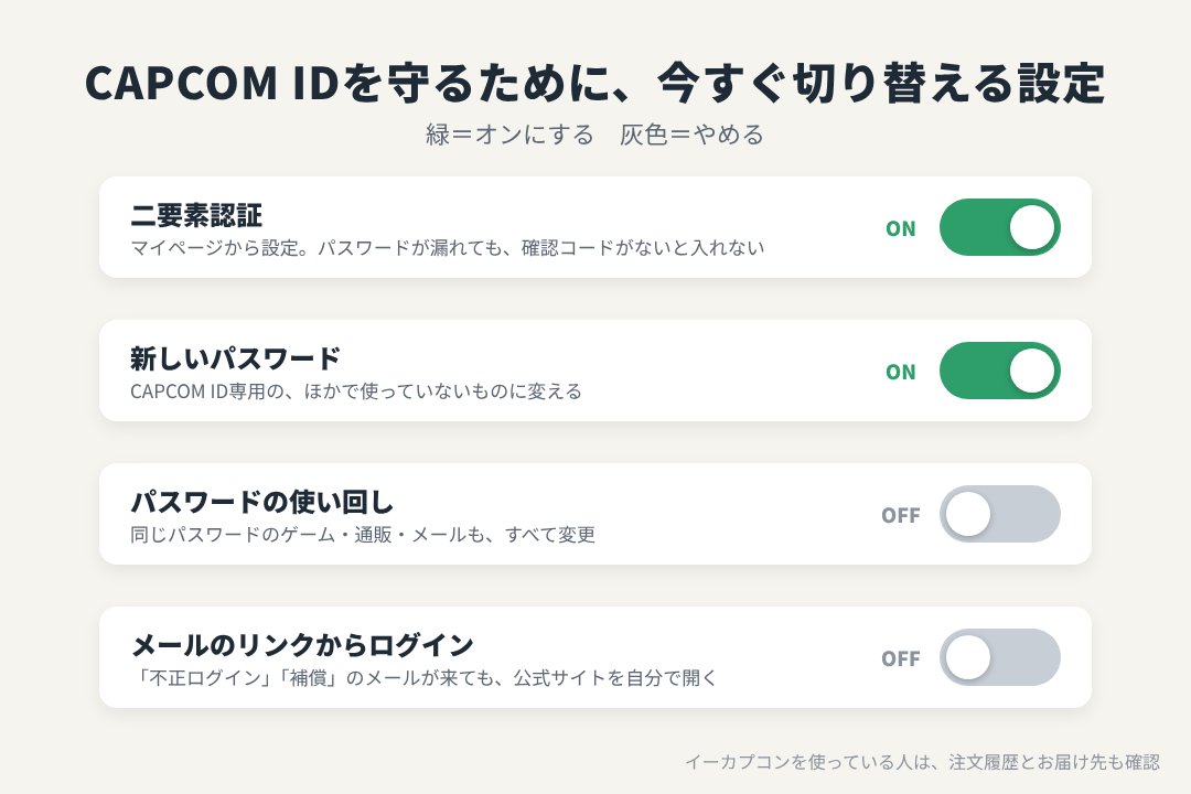 CAPCOM IDを守るために、今すぐ切り替える設定